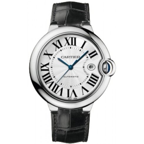 Cartier Ballon Bleu 18kt White Gold Black Leather Automatic Men's Watch W6901351
