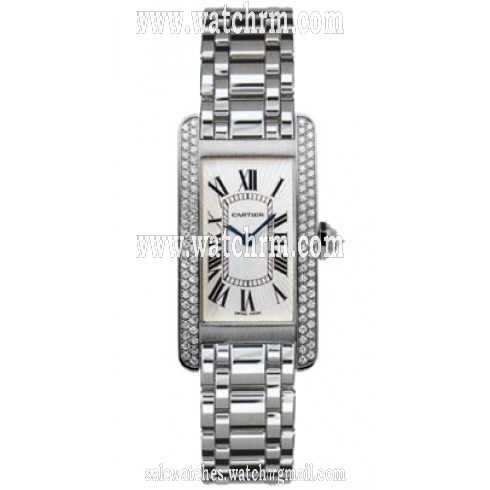 Cartier Tank Americaine 18kt White Gold Diamond Ladies Watch WB7018L1