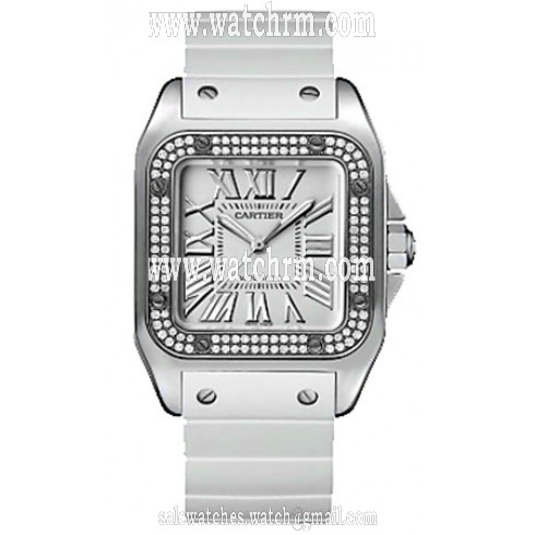 Cartier Santos  de Cartier 100 Mother of Pearl Dial White Rubber Ladies Watch WM50460M