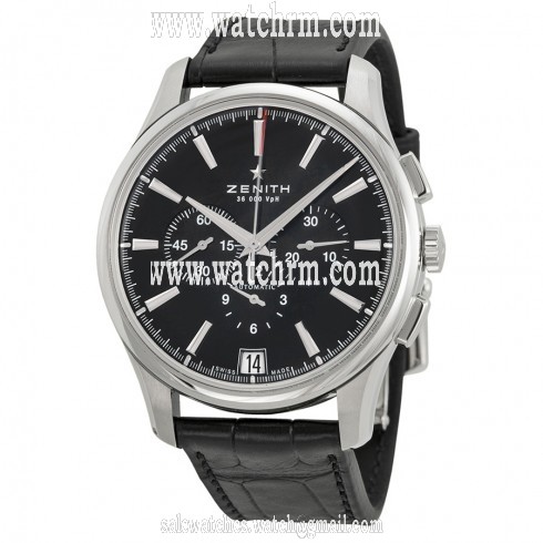 Zenith Captain Chronograph Black Dial Black Leather Men's Watch 03.2110.400-22.C493