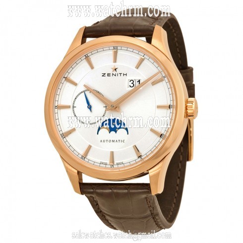 Zenith Captain Moonphase Silver Dial 18kt Rose Gold Men's Watch 18214369101C498