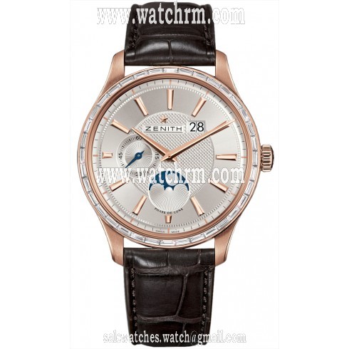 Zenith Captain Moonphase Silver Dial Brown Leather Men's Watch 22.2141.691/01.C498