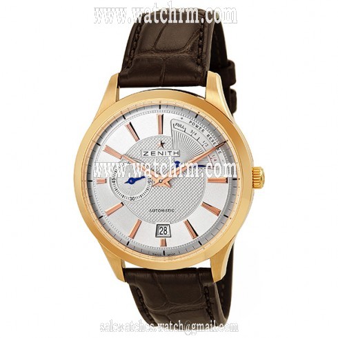 Zenith Captain Power Reserve Silver Dial 18kt Rose Gold Black Leather Men's Watch 18212068502C498
