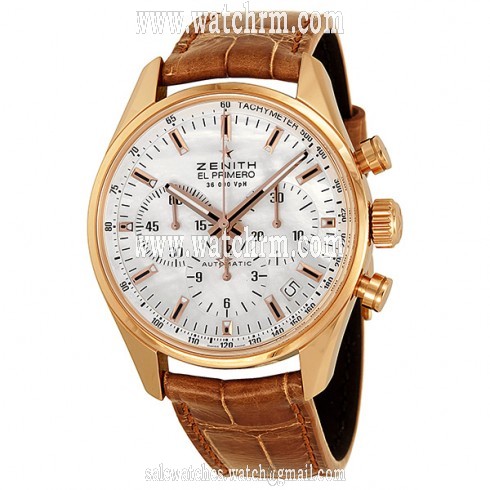 Zenith El Primero 36 000 VpH Mother of Pearl Dial 18kt Rose Gold Brown Leather Ladies Watch 18215040082C709