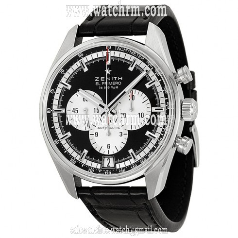Zenith El Primero Black Dial Stainless Steel Black Alligator Leather Men's Watch 03204040022C496