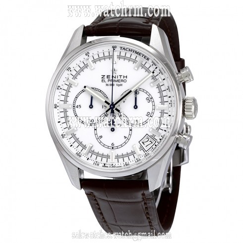 Zenith El Primero Chronograph White Dial Brown Leather Men's Watch 03208040001C49
