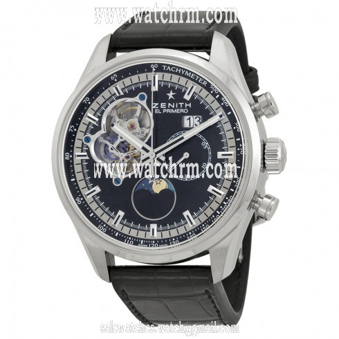 Zenith El Primero Chronomaster Open Grande Black Dial Black Leather Men's Watch 03.2160.4047/21.C714