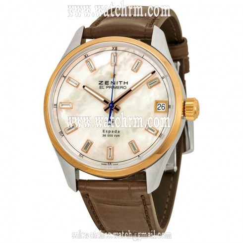 Zenith El Primero Espada Automatic Mother of Pearl Brown Leather Men's Watch 512170465081C713