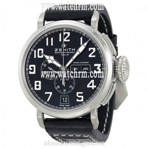 Zenith El Primero Pilot Automatic Chronograph Black Dial Black Leather Men's Watch 03.2430.4054/21.C721
