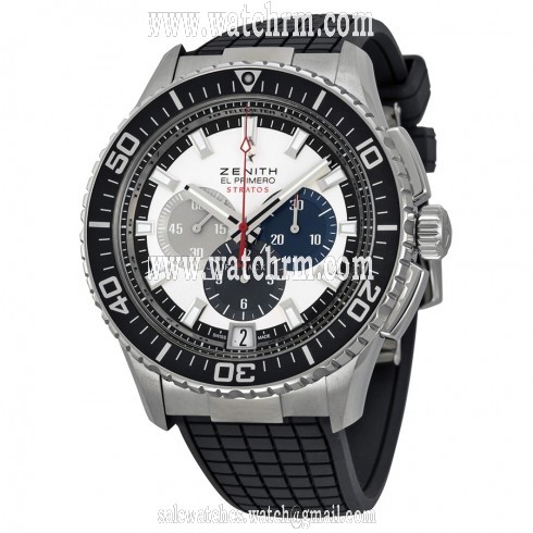 Zenith El Primero Stratos Chronograph Automatic Silver Dial Black Rubber Men's Watch 03206640569R515