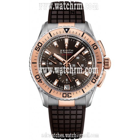 Zenith El Primero Stratos Flyback Brown Dial Rubber Men's Watch 51206140575R516