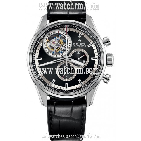 Zenith El Primero Tourbillon Chronograph Black Dial Black Leather Men's Watch 03.2050.4035/21.C714