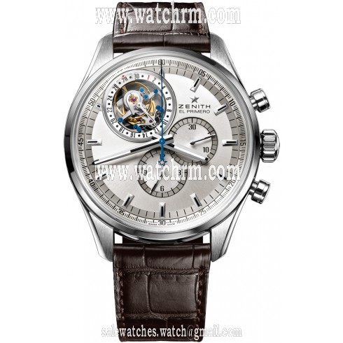 Zenith El Primero Tourbillon Chronograph Silver Dial Brown Leather Men's Watch 03.2050.4035/01.C713