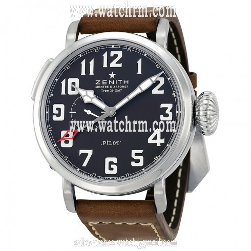 Zenith Elite Pilot Automatic Black Dial Brown Leather Strap Men's Watch 03.2430.693/21.C723