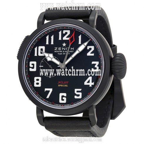 Zenith Elite Pilot Montre d'Aeronef Automatic Black Dial Black Leather Men's Watch  96243069321C703