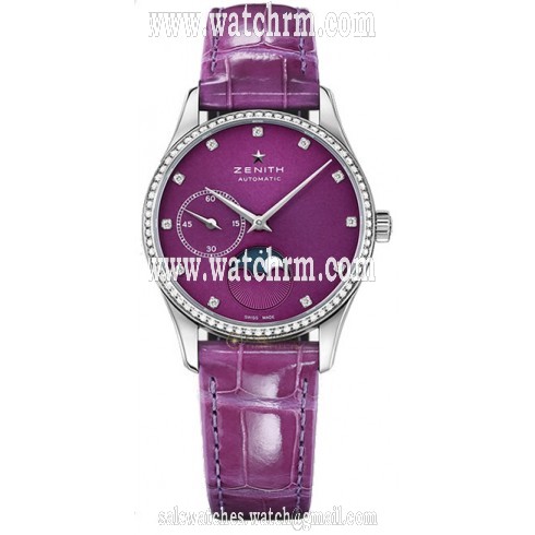 Zenith Elite Violet Dial Automatic Moonphase Ladies Watch