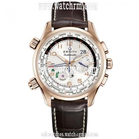Zenith Pilot Doublematic Silver Dial Brown Leather Men's Watch 18.2400.4046/01.C721