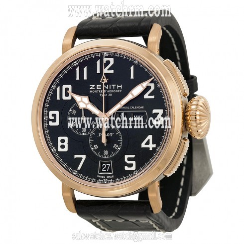 Zenith Pilot Montre D Aeronef Automatic Black Dial Brown Leather Men's Watch 87.2430.4054/21.C721