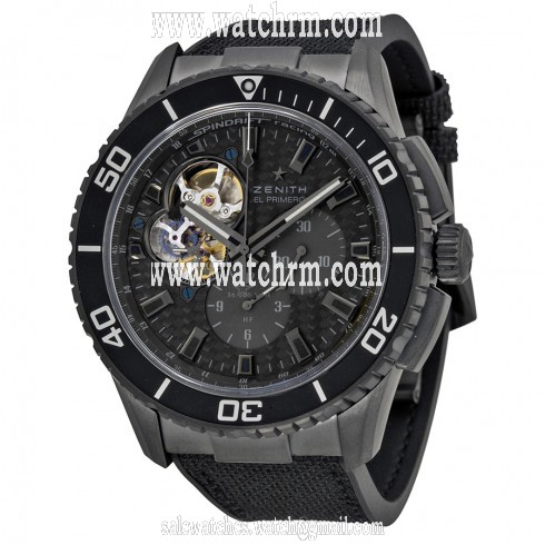 Zenith Stratos Spindrift  Chronograph Carbon Fiber Dial Fabric-Covered Rubber Men's Watch 752060406121R573